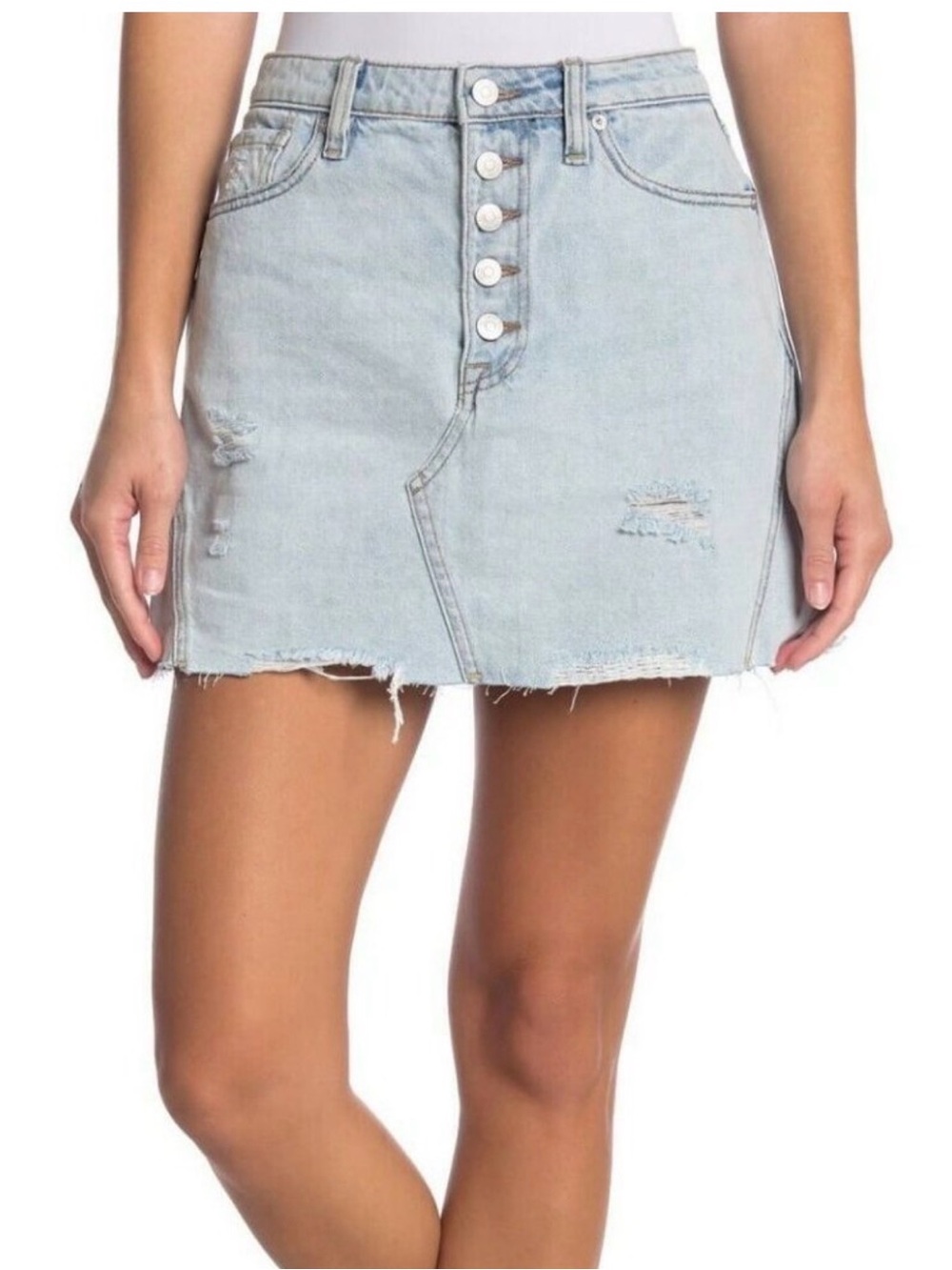 Free People A Line Button Fly Distressed Shredded Fringe Skirt EUC